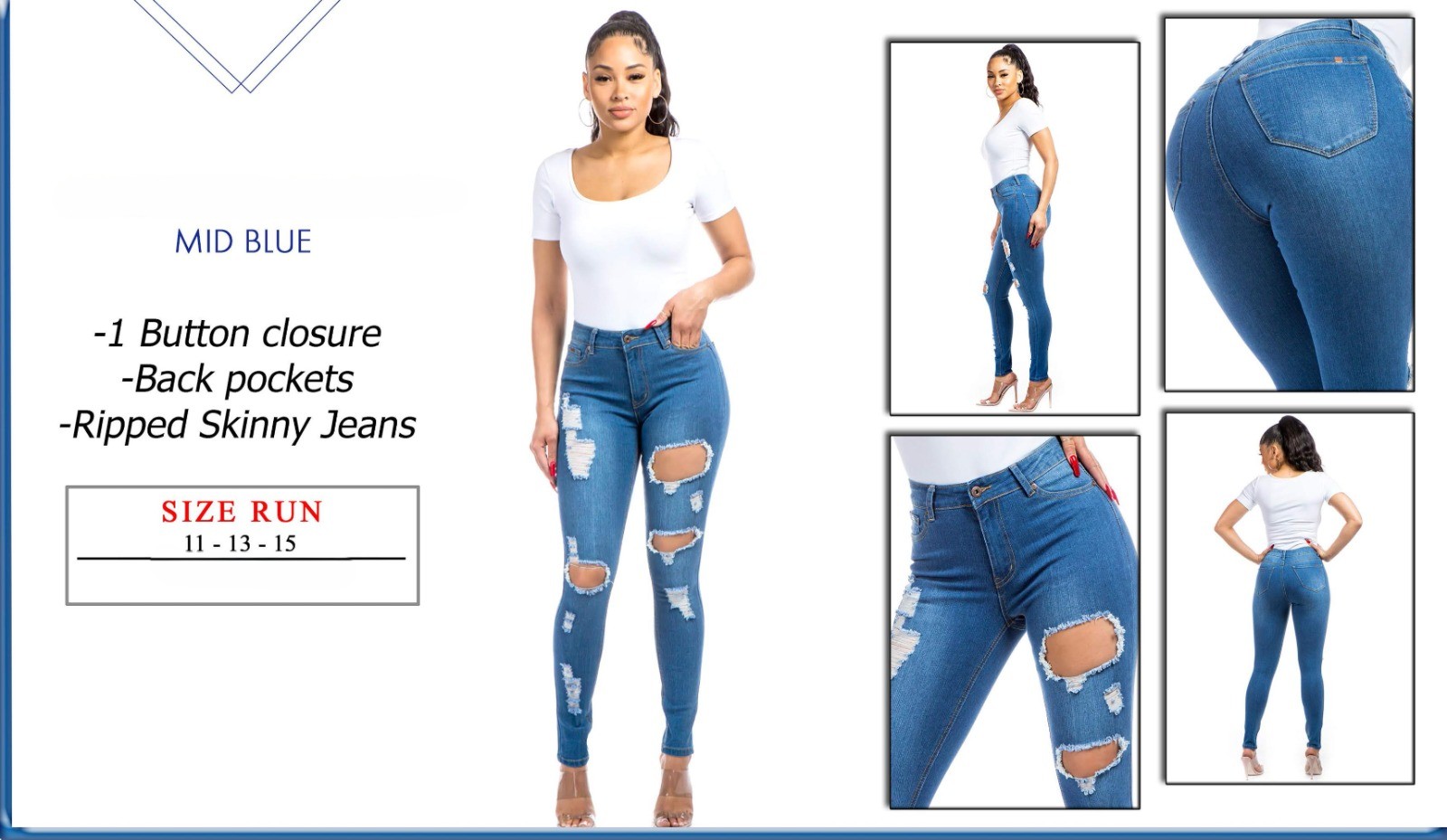 LADIES SKINNY RIPPED DENIM