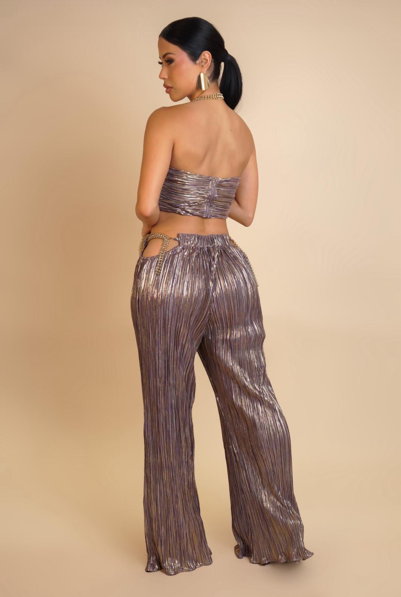 METALIC CHAIN PANTS SET